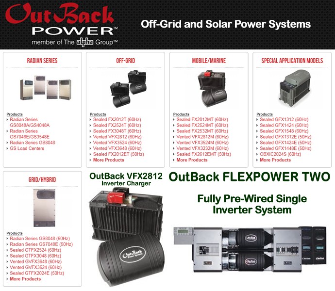 OutBack Power products for off-grid electrical systems and solar power electrical systems for homes, cabins and commercial applications